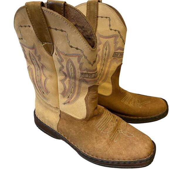 Reido Gado Beige Brown Leather Square Toe Cowboy Boots Western Sz 40/7US Unisex - Picture 1 of 10